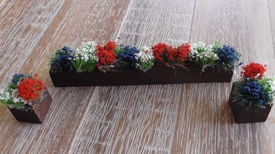 3 Piece Handcrafted Red White Blue Flower Box for Village Displays Dollhouse