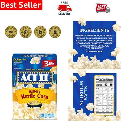 Buttery Kettle Corn Popcorn - 3 Bags of 2.75 oz, Gluten-Free Delight