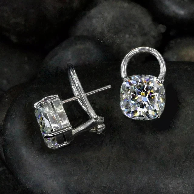 3Ct Cushion Cut Lab-Created Diamond Stud Earrings 14K White Gold Plated Silver