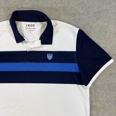 IZOD Advantage Performance Natural Stretch Polo Shirt Men s XL - White/ Blue