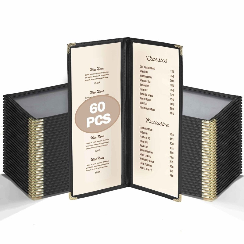 WeChef 60 Pcs Restaurant Menu Covers Holder 4.25x11" 2 Page 4 View for Wine List