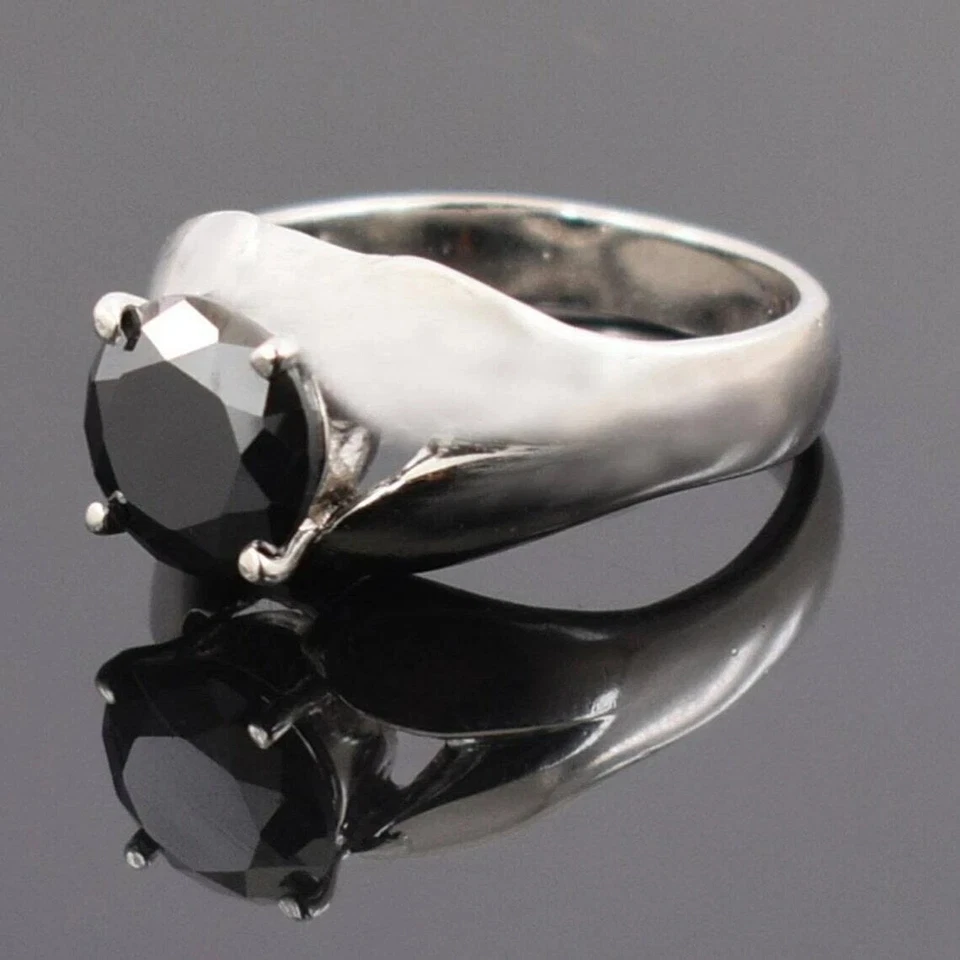 Anillo de plata esterlina 925 AAA sólido diamante negro redondo 5ct VS1 natural certificado Foto 3 de 4