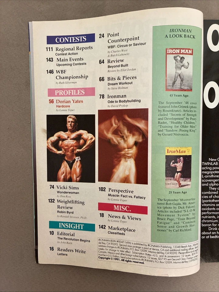 Ironman Bodybuilding Muscle Magazine / Dorian Yates / 9-91 - Image 3 of 4