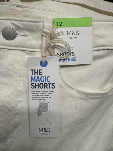 Marks & Spencer The Magic Slim High Rise Denim Jeans Shorts UK 12 Soft White - Picture 8 of 10