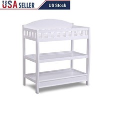 Sturdy Wood Changing Table W/ Water Resistant Pad  Rails Storage Shelves