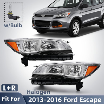 For 2013-2016 Ford Escape Halogen Chrome Headlights W/ Bulb Left+Right Pair