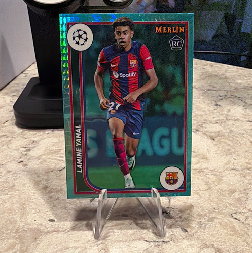 Topps 2023-24 Merlin UEFA Club Competitions Lamine Yamal Aqua Prism RC #27