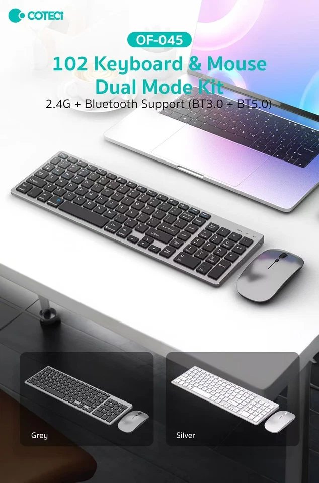 102 Key Low Profile Wireless Bluetooth Keyboard & Mouse Bundle Dual Mode - Image 2 of 4