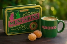 Very Rare Dunkin’/wicked  Munchkin Tin Made In Oz Glinda & Elphaba Pink & Green