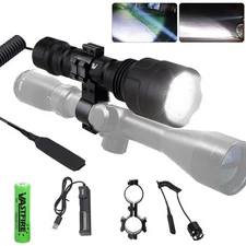 Hunting LED Flashlight Light Rechargeable Torch Rifle Scope Mount w/ 20mm Rail