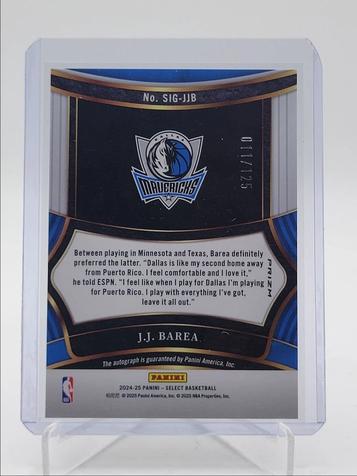 J.J. BAREA 2024-25 SELECT SIGNATURES SILVER PRIZM MAVERICKS AUTO /125 Q5393 - Image 2 of 2