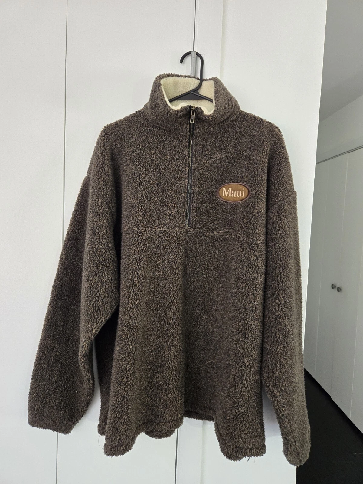 U-Trau MAUI Pullover Brown Sherpa Fleece Quarter Zip Mens Large Denver USA