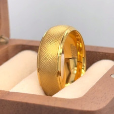 Gold Ion Plated Tungsten Ring Gift For Girlfriend Florentine Texture Inlay Band