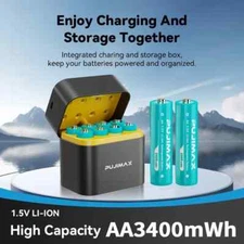 1.5V 3400mWh Rechargeable PUJIMAX AA Lithium-ion Batteries & Rapid Charging Dock