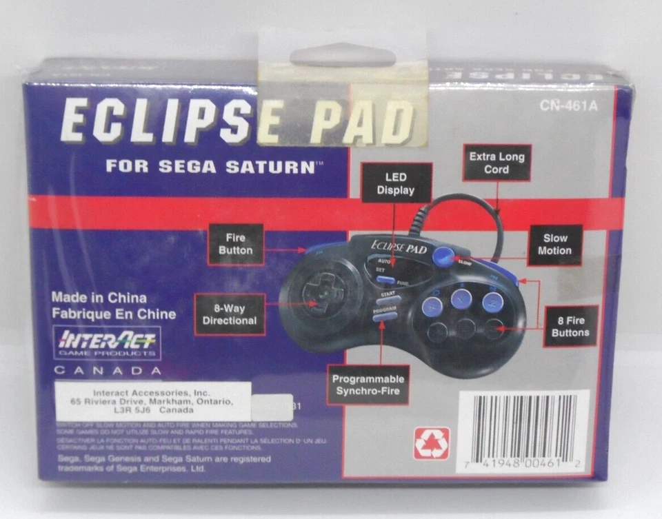 Eclipse Pad ~ (Sega Saturn Controller) Sealed NEW CN-461A InterAct Game Products - Image 2 of 2