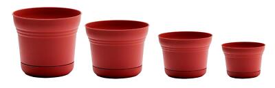 4 piece Saturn Planter with Saucer Set, 12'', 10'', 7'' & 5 Inch, Union Red