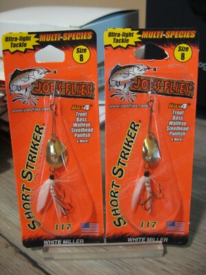 2 Joe's Flies Size 8 Inline SpinnerBaits Short Striker / White Miller 117-8