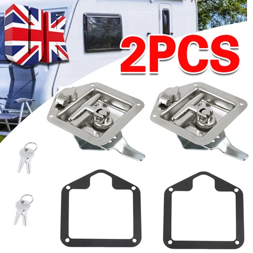 2x Stainless Steel Recessed Folding T Handle Lock Latch With Keys Fit Tool Box. - Picture 11 of 12