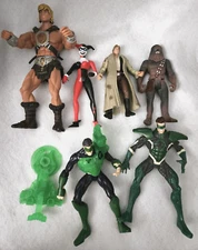 Lot of Action Figures-He-Man, Harley Quinn, Parallax, Green Lantern, Chewbacca