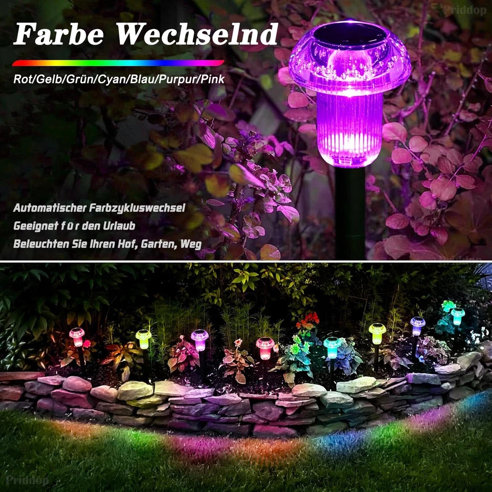 4-12x LED Solarleuchte Außen Solar Pilzlampe Solarlampe Gartenleuchten Garten - Bild 4 von 4