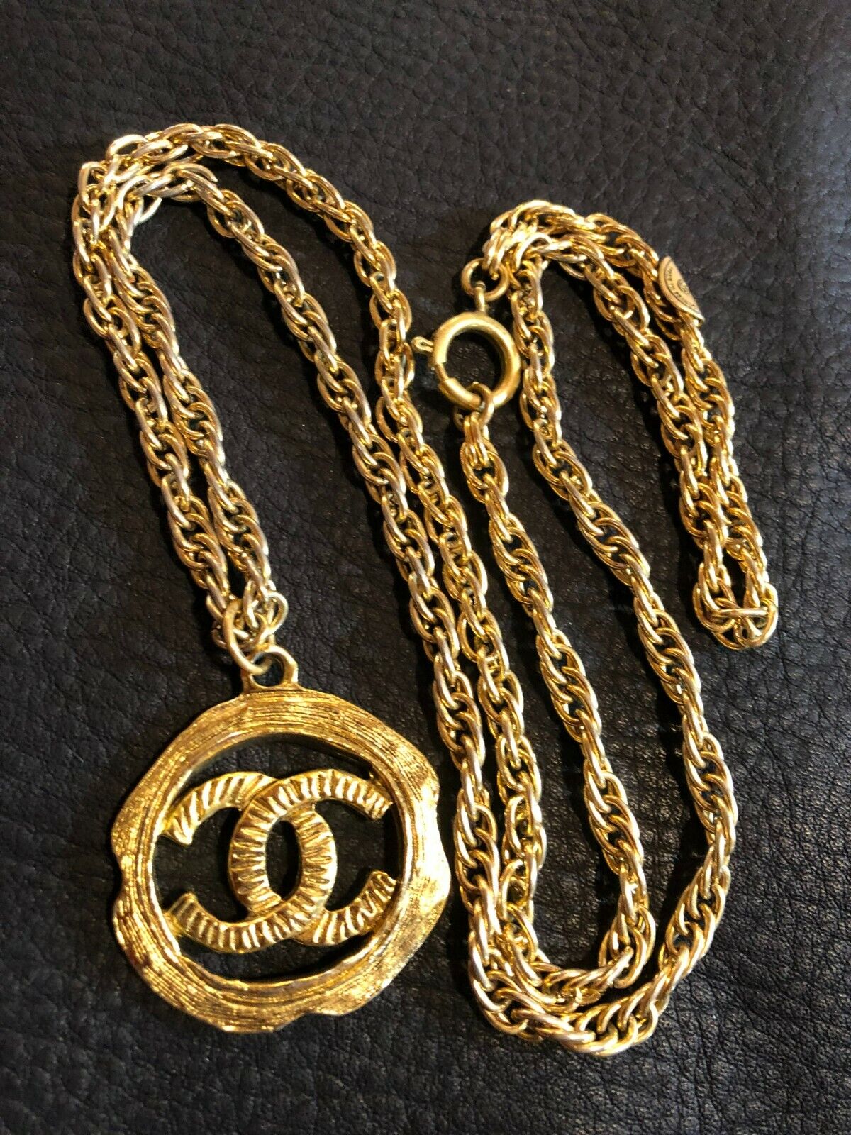 CHANEL Necklace Chain AUTH Coco Vintage Rare CC Mark Medal Gold