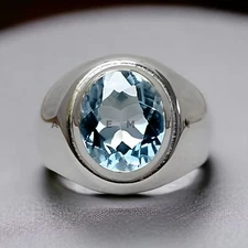 Aquamarine Gemstone With 925 Sterling Silver Groom Ring For Men's #AL220