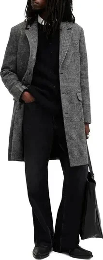 H&M Manteco Italian Wool Blend Hundstooth Check Long Coat Button Grey Men's 36R - Image 4 of 4