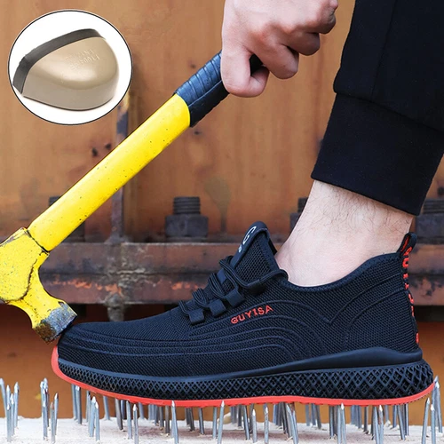 Black Red Air Mesh Steel Toe Safety Shoes Men Work Boots Puncture-Proof Sneakers - Picture 6 of 14