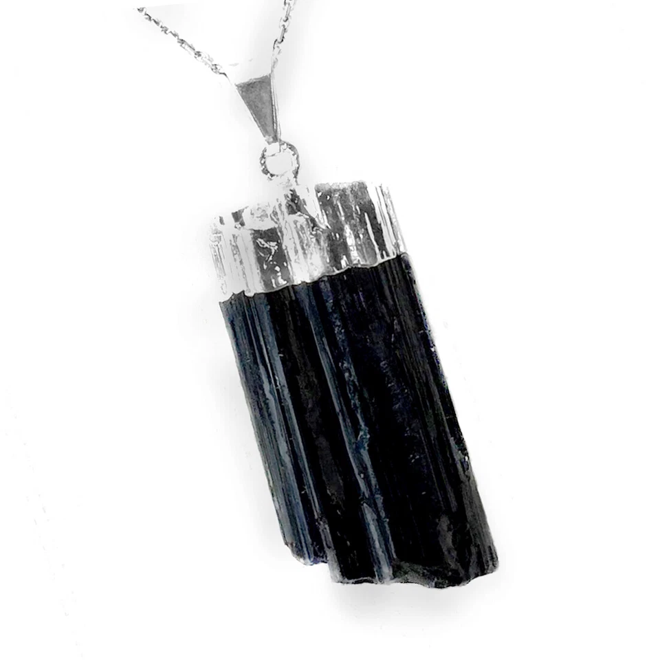 黑色碧玺吊坠天然水晶纯银项链灵气能量 H — 第 2/4 张图片