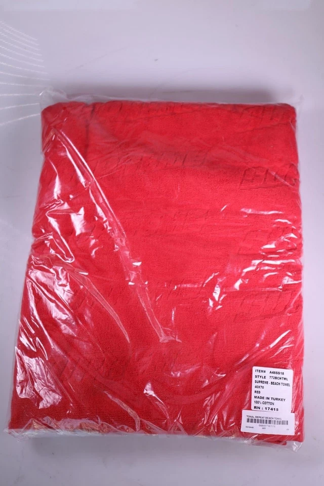 Supreme SS18 Debossed Logo Beach Towel Red New, Sealed - Image 3 of 4