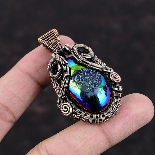 Titanium Druzy Pendant Copper Wrapped- Made by Real Witches in INDIA