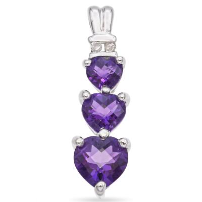 10K Weißgold Herzschliff 1,06 TCW Amethyst und Akzent Diamant Anhänger