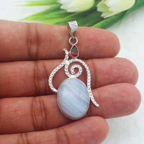 Silver Agate Necklace 925 Sterling Handmade Gemstone Jewelry Gift For Women - Picture 2 of 2