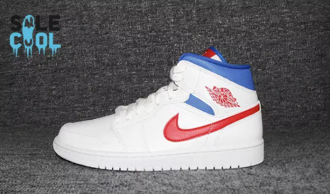 Nike Air Jordan 1 AJ1 Retro Mid White Red Royal Women's Nike Air Jordan 1 AJ1 Retro Mid White Red Royal Women's