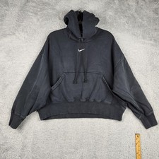 Nike Hoodie Womens Small Black Fleece Oversized Pullover Center Neck Swoosh Logo