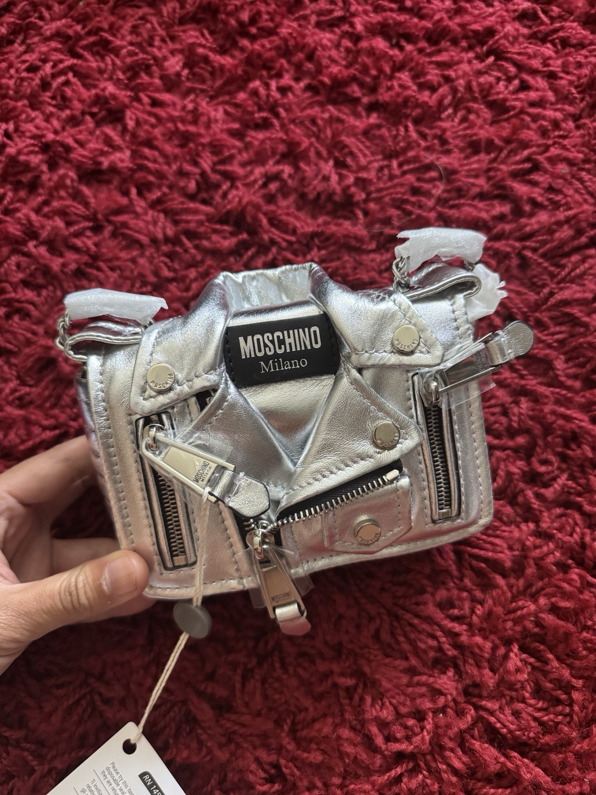 Moschino Couture Biker Jacket Shoulder Bag Silver Metallic Hardware SS21 image 2