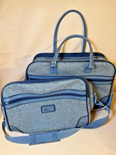 Vintage Verdi Tweed Wool and Leather Trim Travel Bag Set