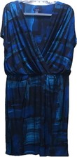 Chaps Blue/Black Abstract Jersey Stretch Pencil Dress V-Neck Short Sleeve XL