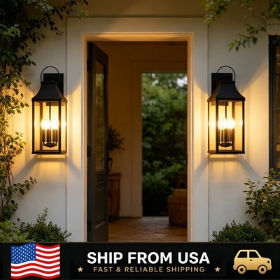 LETRY Vintage Waterproof Metal Outdoor Wall Sconce Rectangle E12 25in Wall Light