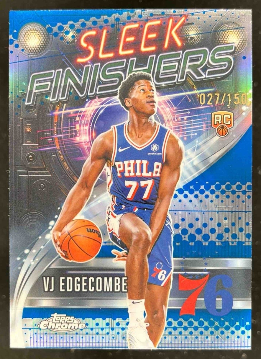 2025 Topps Chrome VJ Edgecombe Sleek Finishers Blue Refractor /150 RC 76ers
