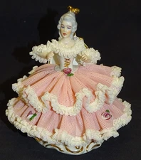 Karl Klette Dresden Lace Porcelain Seated Lady in Pink 109A Germany
