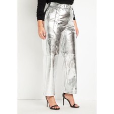Eloquii Pants Womens Sz18 NEW Vegan Leather Cargo Silver Party Going Out Slacks