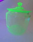 Vntg Anchor Hocking Princess Uranium Green Depression Glass Cookie Jar w/ Lid