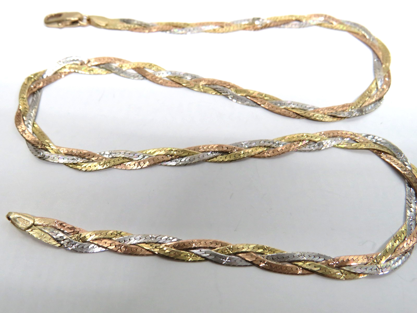 14K GOLD Braided Herringbone CHAIN NECKLACE 16-3/… - image 5
