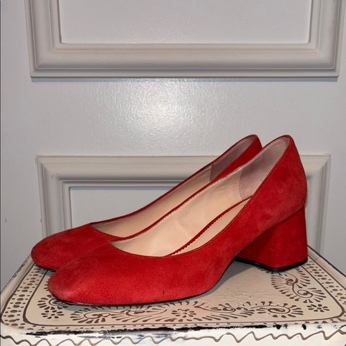 Zapatos de salón J.Crew Celia rojos de gamuza de tacón ancho para mujer - talla 8,5 - Imagen 1 de 5