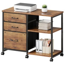 3 Drawer File Cabinet with Wheels Rolling Printer Stand with Open Storage She...