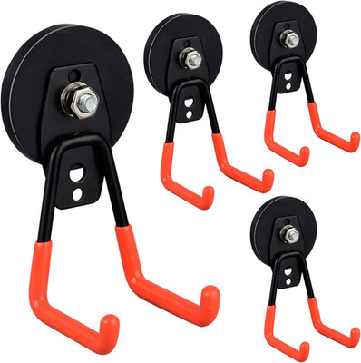 Heavy Duty Magnetic Garage Hooks,4 Pack Strong Large Magnet Hooks for Power Dril
