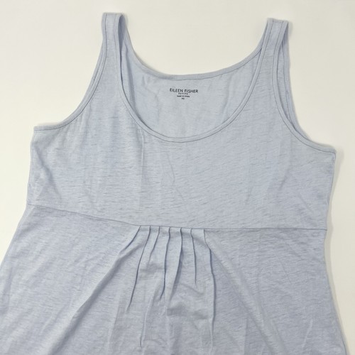 Eileen Fisher Sleeveless Linen Tank Top Blouse Baby Blue Pleat Detail Round Neck - Picture 1 of 7