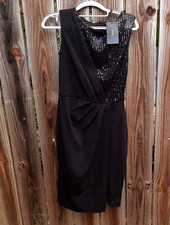 Knitee Sequin Sleeveless Ruched Slit Cocktail Dress ~ Black ~ Small NWT