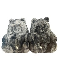 Teddy Bears Slippers Black Plush House Shoes Women Fits 160mm